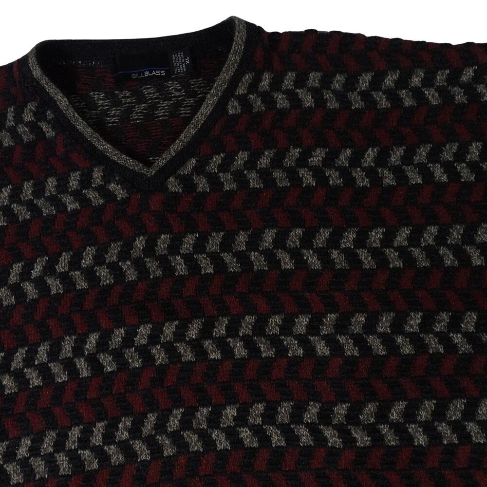 Bill Blass Vintage Geometric Grandpa V Neck Made USA Sweater Men's XL
